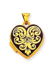 Genuine IceCarats Designer Jewelry Gift 14K Enameled Heart-Shaped Scrolled Locket