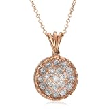 14k Rose Gold Faceted White Quartz Round Pendant with Pave-Set Pink Diamonds