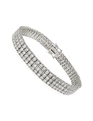 Ladies Silver Bracelet with Three Rows of White CZ 32.7g