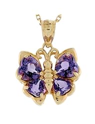 14k Yellow Gold Heart Amethyst Butterfly Charm Pendant