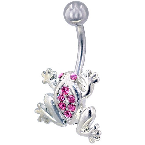 Pink Crystal Tree Frog Dangle Belly Ring