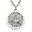 Sterling Silver 3/4" Round Engraved U.S. Air Force Medal w/ St. Michael on Back on 20" Chain