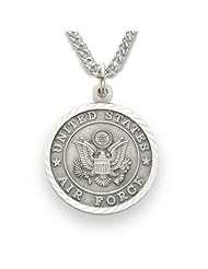 Sterling Silver Air Force Medal, St. Saint Michael the Archangel on Back Christian Jewelry USAF Military Protection Pendant Necklace Jewelry w/Chain 20" Length