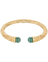 18k Gold Over Sterling Silver Green Adventurine Scrollwork Cuff Bracelet