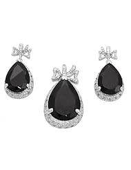 Zirconia By Debbie 925 Silver Black Cz Tear Drop Earring and Pendant Set