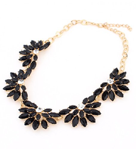 Vintage Resin Flower Bubble Bib Statement Pendant Necklace Choker Collar Jewellery (Black)