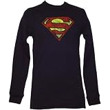 Superman Distressed Shield Logo Mens Long Sleeve Thermal T-Shirt