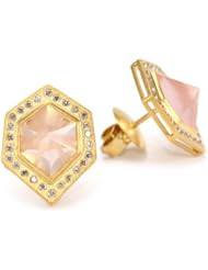 Lauren Harper Collection Sugar Buzz 18k Gold, Rose Quartz and Diamond Pyramid Post Earrings