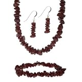 Sterling Silver Genuine Red Jasper stone Chip Earrings Bracelet Necklace Jewelry Set