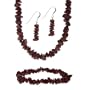 Sterling Silver Genuine Red Jasper Stone Chip Dangle Hook Earrings Stretch Bracelet Necklace Jewelry Set