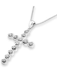 (X1000Diamond) 18K/750 White Gold Cross Shape Diamond Pendant With 925 Sterling Silver Chain (0.59 cttw, G-H Color, VS2-SI1 Clarity)