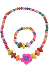 Jewelry Set for Little Girls, Kids, Toddlers, Children - Stretch Necklace and Bracelet in Bright Colors