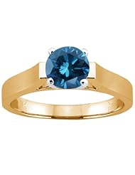 0.80 Ct Round Blue SI1/SI2 Diamond 18K Yellow Gold Solitaire Ring