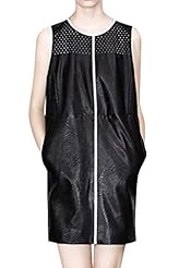 Piping Acrylic/Faux-Leather Mini Dress 