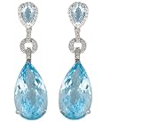 14K White Gold Dangling Hand-Crafted Designer Earrings, Enhanced with Pave Set Diamonds and Pear-Shaped Prong Set Semi Precious Blue Topaz Stones.(GH-Color, SI-Clarity, c.t.t.w. 0.41CT, Blue Topaz, 36.75CT).