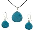 Turquoise (S) Pear Shape Pendant and Earring Set - Pendant (23x22mm), Earrings (16x16mm) - Adjustable Cord Necklace