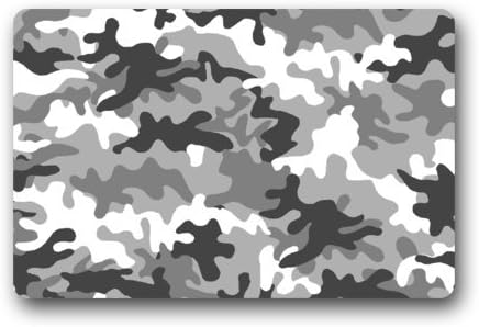 Camouflage Military Uniform Grey and White Camo Pattern Doormats Entrance Mat Floor Mat Door Mat Rug Indoor/Outdoor/Front Door/Bathroom Mats Rubber Non Slip (23.6"x15.7",L x W)