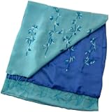 Vietnamese Embroidered Silk Scarf - Blue / Light Seafoam Blue