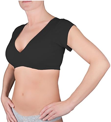 CAV-0: Women's V-Neck Crop Top Undershirt Without Dress Shields (Large, Black)