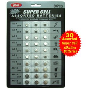 Simi 30-Pack High Power Assorted Alkaline button Cell Battery Kit
