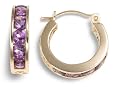 14k Yellow Gold Channel Set Round Amethyst Hoop Earrings