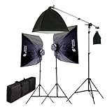 CowboyStudio 2275 Watt Digital Video Continuous Softbox Lighting Kit/Boom Set