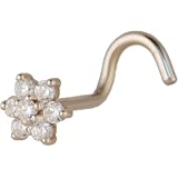 Pre-bent 14K Gold Star Nostril Screw with CZ Gemstones: 14K White Gold, 18g