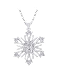 Diamond Snow Flake Pendant with Chain Sterling Silver (0.06 cttw)