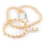 Peach 8mm Glass Pearl Necklace, Bracelet and Earrings Set by Margot Townsend