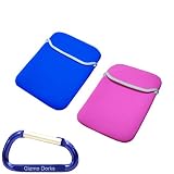 Barnes and Nobles Nook eBook Neoprene Reversible Sleeve Case Cover (Blue / Pink) and Free Carabiner Key Chain
