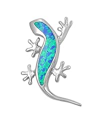 Sterling Silver Blue Lab Opal Gecko Lizard Pendant and Necklace