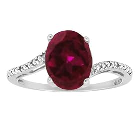 Sterling Silver 8X6Mm Oval Simulated Ruby Ring - White by 
