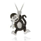 Sterling Silver Black Diamond Accent Monkey Pendant