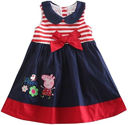 Baby Girls Lovely Cartoon Embroidery Cotton Bowknot Princess Party Dress 4-5Y