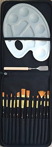 Artist paintbrush set with BONUS Carry Case, Palette & Knife 12 HIGH QUALITY brushes with wooden handles in 12 sizes Suitable for Watercolor Oil Acrylic & Face Painting Zip Case for Travel/Storage