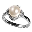 Sterling Silver w/ CZ Ring - 3mm Band Width - 13mm Face Height - Size: 5-10 - Clear CZ / Mother of Pearl