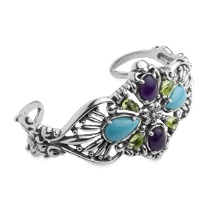 Carolyn Pollack Turquoise, Amethyst and Peridot Sterling Vista Cuff Bracelet by