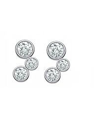 1.00 ct Ladys 3 Stone Diamond Earrings in Bezel Set 18 karat White Gold