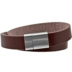 Inox Jewelry Men's 316L Stainless Steel Brown Leather Bracelet