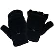 Ladies and Teens Winter Knit Flip Mitten Fingerless Gloves Glomitt Black