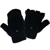 Ladies and Teens Winter Knit Flip Mitten Fingerless Gloves Glomitt Black