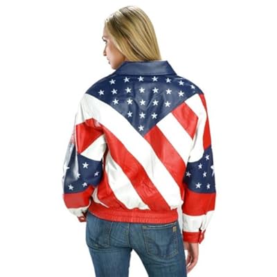 Leather Bomber Jacket-Ladies American Flag Bomber Jacket