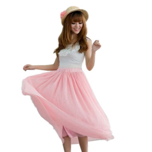 Zehui Womens 5 Layers Tutu Princess Skirt Petticoat Knee-length Mini Dress Pink US S