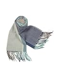 Basile Geometric Wool and Cashmere Fringed Long Scarf Blue
