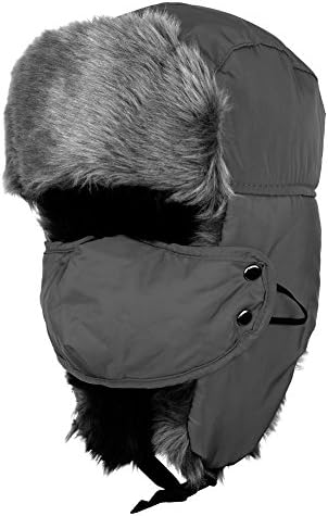 Fengsie Unisex Winter Ear Flap Hat Trooper, Trapper, Hunting Hat Ushanka (Gray)