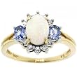 14KT Gold Three Stone Ring w/ Opal Tanzanite Diamond