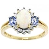 14KT Gold Three Stone Ring w/ Opal Tanzanite Diamond