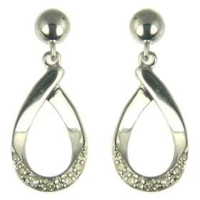 9ct White Gold Ladies 5 Point Diamond Loop Dropper Earrings