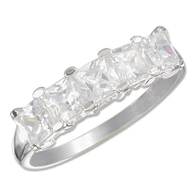 STERLING SILVER 5 PRINCESS CUT CUBIC ZIRCONIAS RING