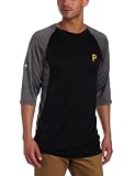 MLB Men's Pittsburgh Pirates 3/4 Sleeve Crew Neck Featherweight Tech Fleece Pullover by Majestic (Pro Black/Pro Carbon Heather, XX-Large)